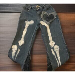 Y2K Era Heart-Shaped Bones Patchwork Liz Claiborne Jeans Flare Petite 14 Short